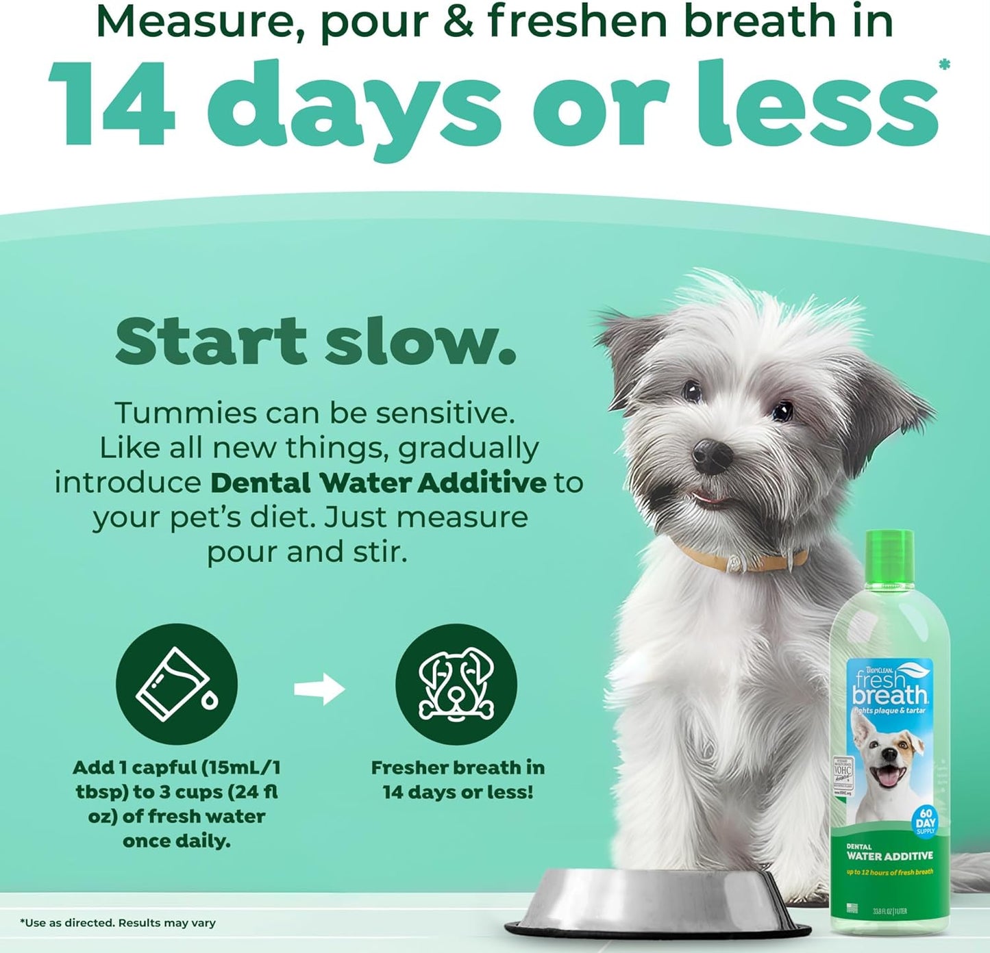 Fresh Breath Water Additive for Dogs, Dog Breath Freshener and Teeth Cleaning Solution, No Toothpaste or Toothbrush Required, 33.8Oz.