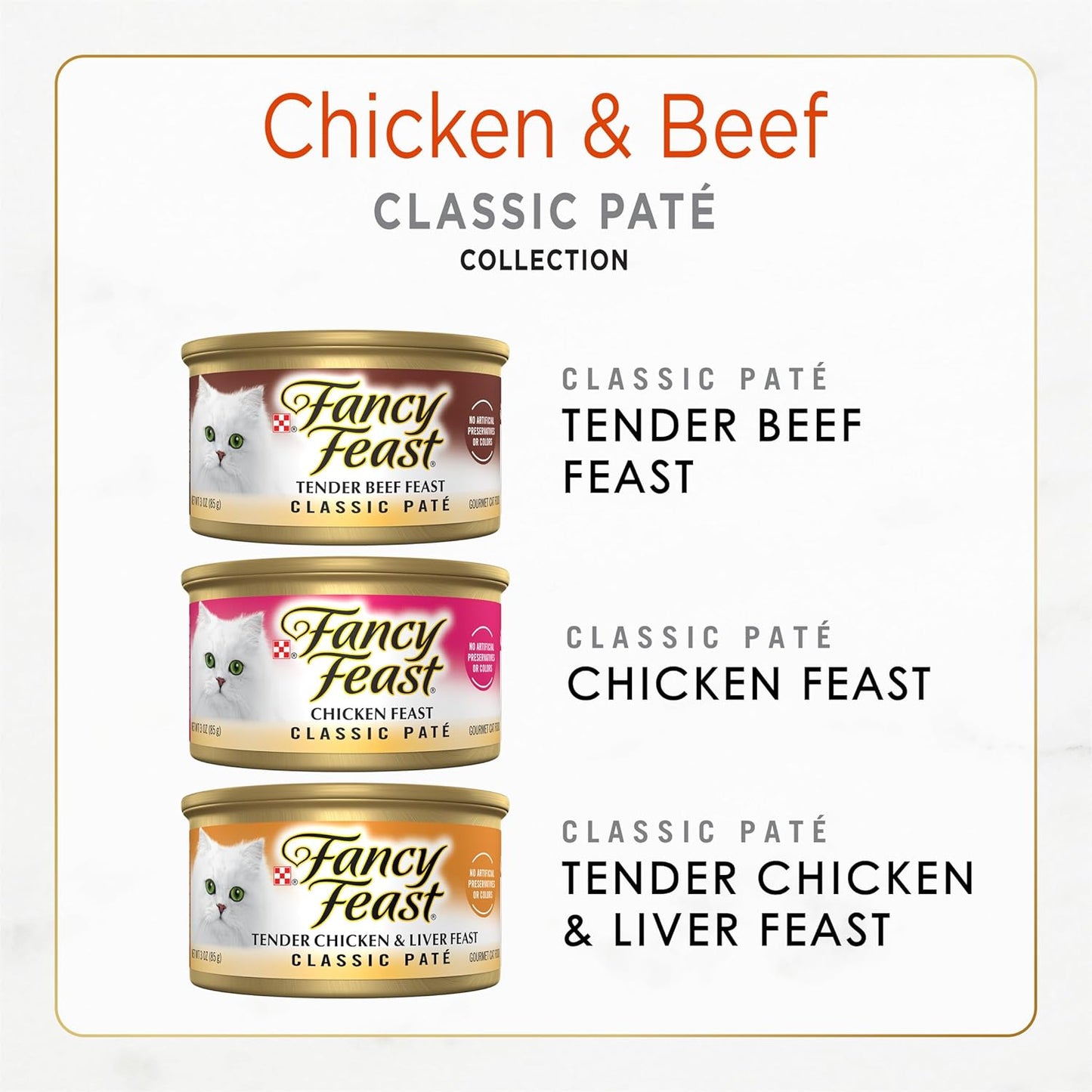 Purina Chicken and Beef Classic Pate Collection Grain Free Wet Cat Food Variety Pack - (Pack of 24) 3 Oz. Pull-Top Cans