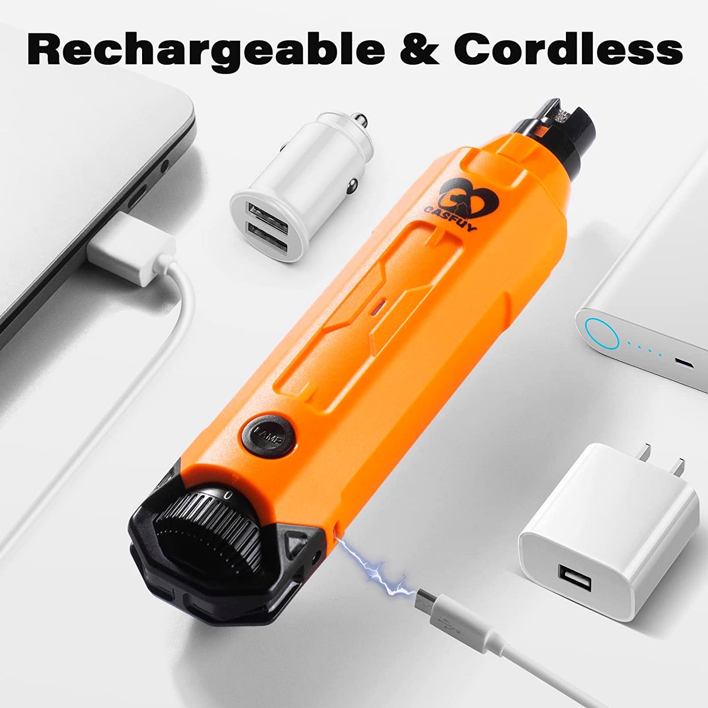 6-Speed Dog Nail Grinder - Newest Enhanced Pet Nail Grinder Super Quiet Rechargeable Electric Dog Nail Trimmer Painless Paws Grooming & Smoothing Tool for Large Medium Small Dogs (Orange)