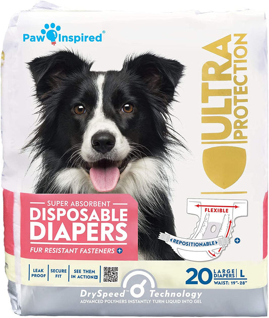 20Ct Disposable Dog Diapers | Female Dog Diapers Ultra Protection | Diapers for Dogs in Heat, Excitable Urination, or Incontinence (Large)