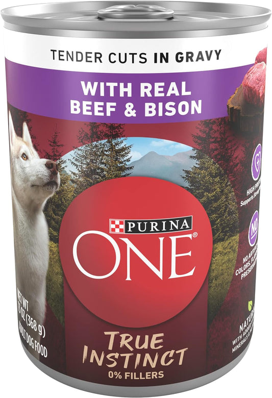 High Protein Wet Dog Food True Instinct Tender Cuts in Dog Food Gravy with Real Beef and Bison - (Pack of 12) 13 Oz. Cans