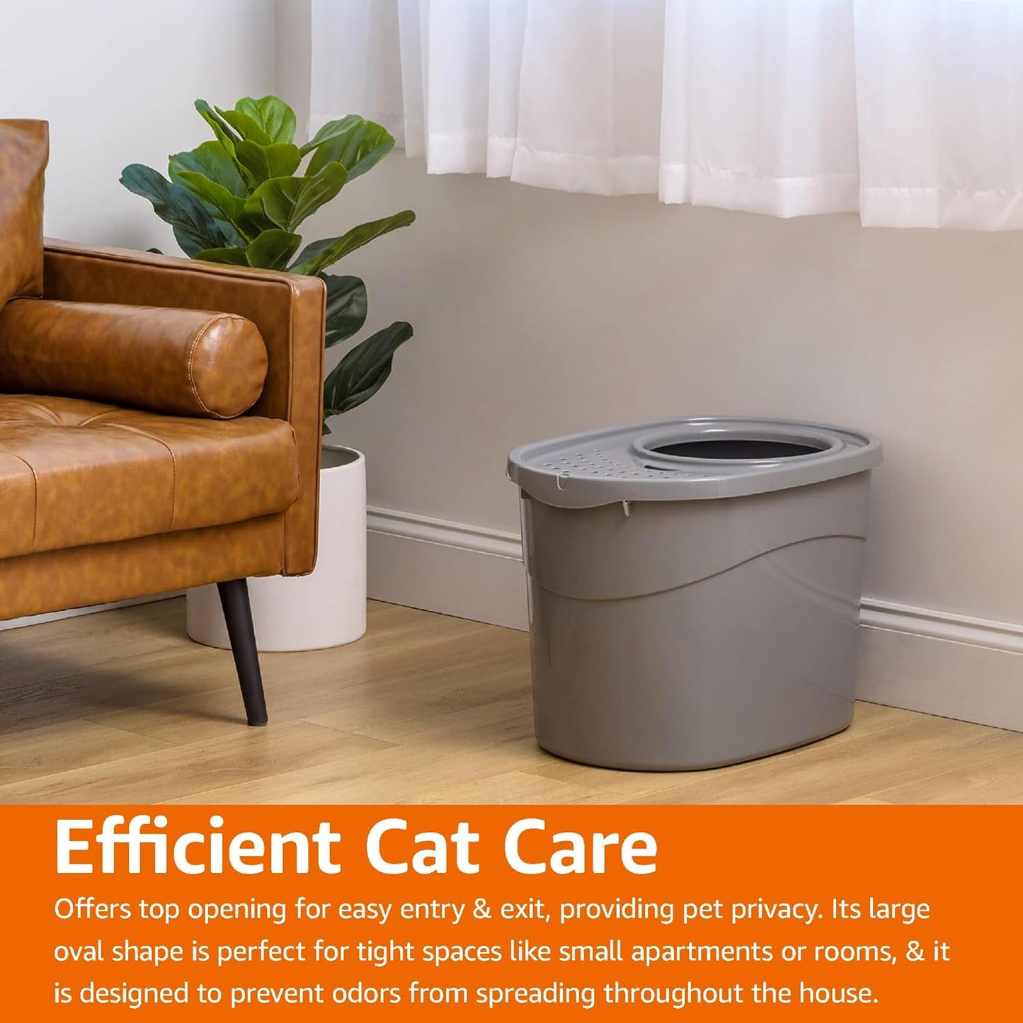 Large Cat Litter Box with High Sides, Top Entry, Includes Scoop, 20.5 X 14.75 X 14.38 Inches, Grey