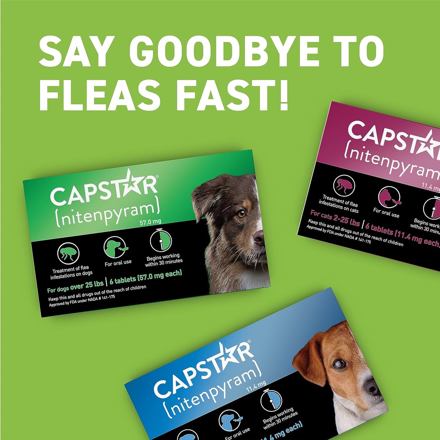 for Dogs (Nitenpyram), Fast-Acting Oral Flea Treatment for Dogs over 25+ Lbs, Vet-Recommended Flea Medication Tablets Start Killing in 30 Minutes, 6 Doses