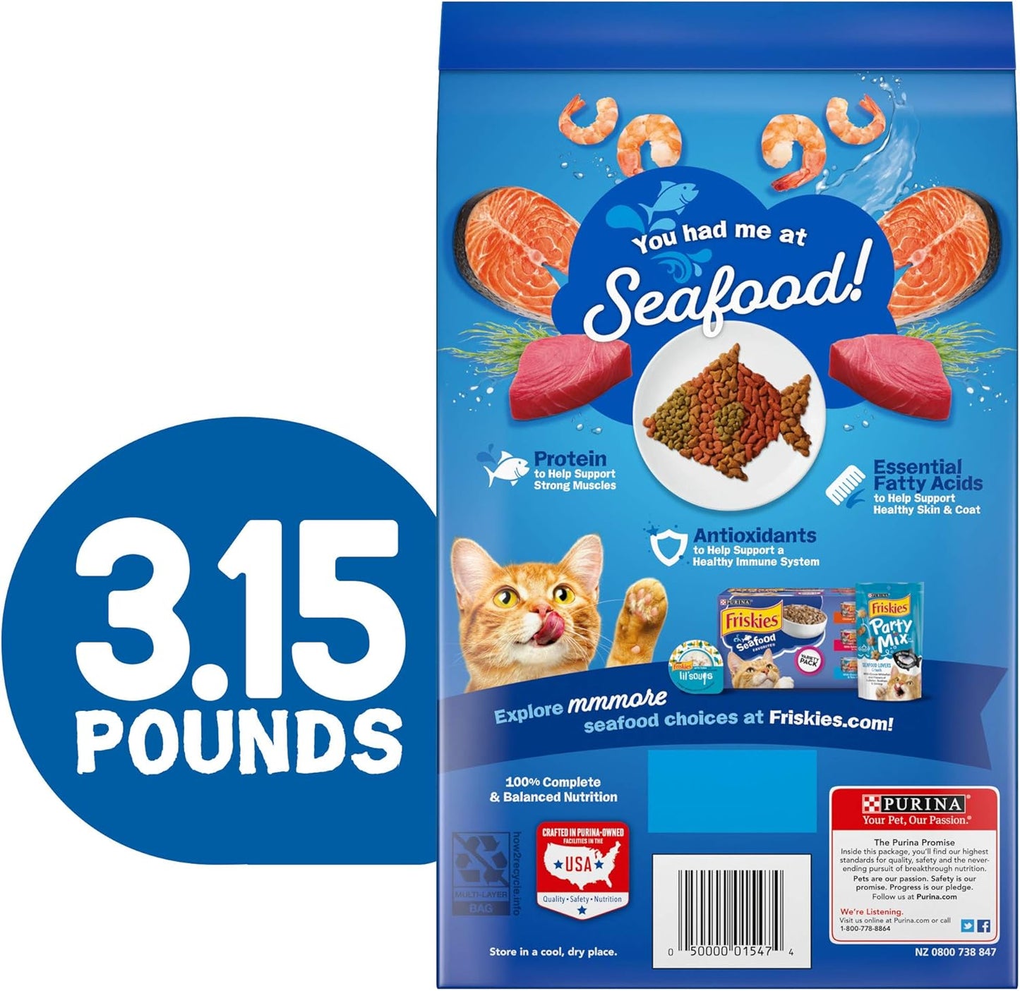 Purina Dry Cat Food Seafood Sensations with Salmon, Tuna, and Shrimp Flavors - (Pack of 4) 3.15 Lb. Bags