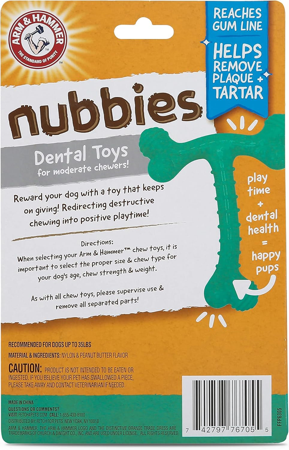 Nubbies T-Bone Dental Dog Chew Toys, Peanut Butter Flavor - Durable Nylon Chewing Toys for Dogs, Done Bone Toy, Teeth Cleaning Bones for Chewers Help Remove Plaque and Tartar