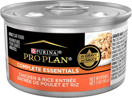 High Protein Cat Food Complete Essentials Wet Gravy, Chicken and Rice Entree - (Pack of 24) 3 Oz. Pull-Top Cans