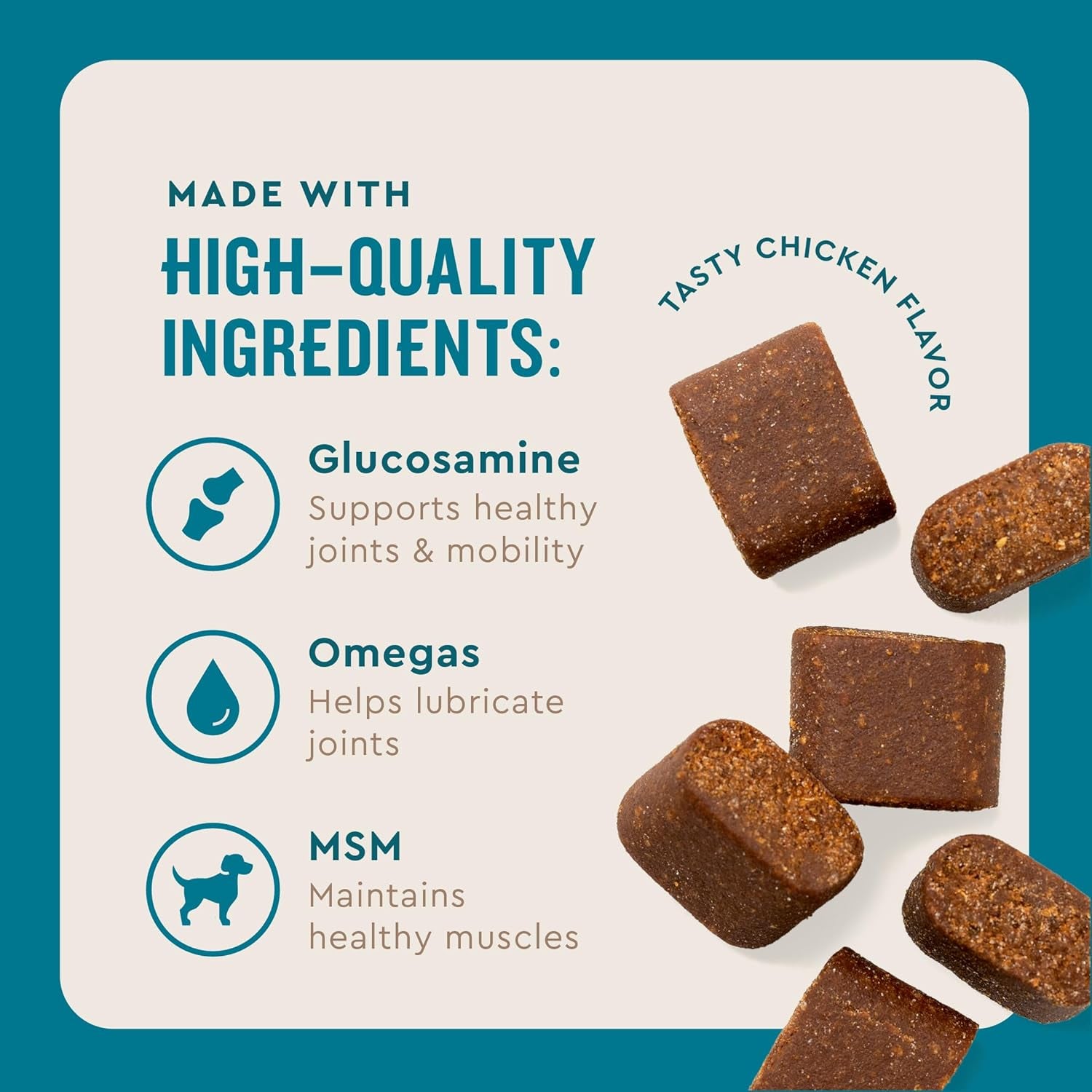 Advanced Hip & Joint Chews for Dogs, 60 Count, Chicken Flavored Supplements Made with Glucosamine, Omega 3’S, Chondroitin, MSM & Green Lipped Mussel, Increases Mobility & Maintains Muscles