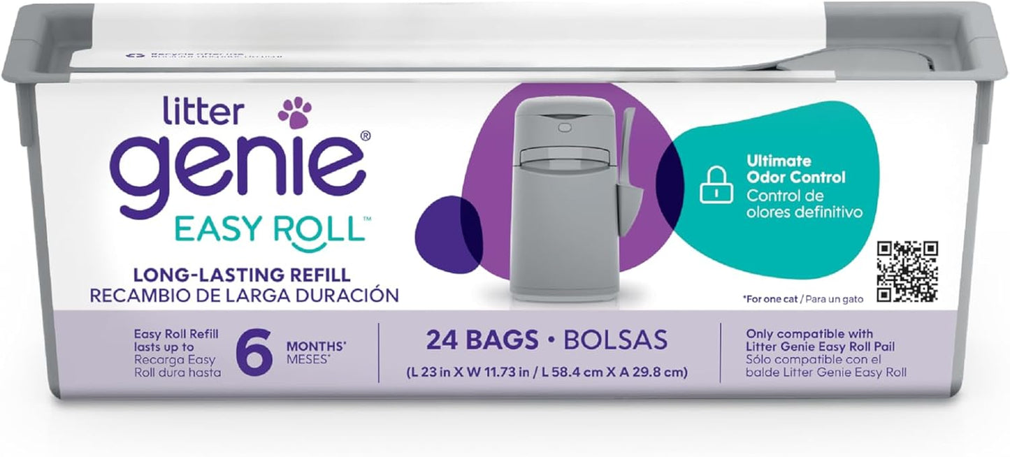 Easy Roll Refill Bags (1-Pack) | up to 6 Months of Supply in 1 Roll of 24 Tear-Off Bags | Ultimate Odor Control Cat Litter Bags