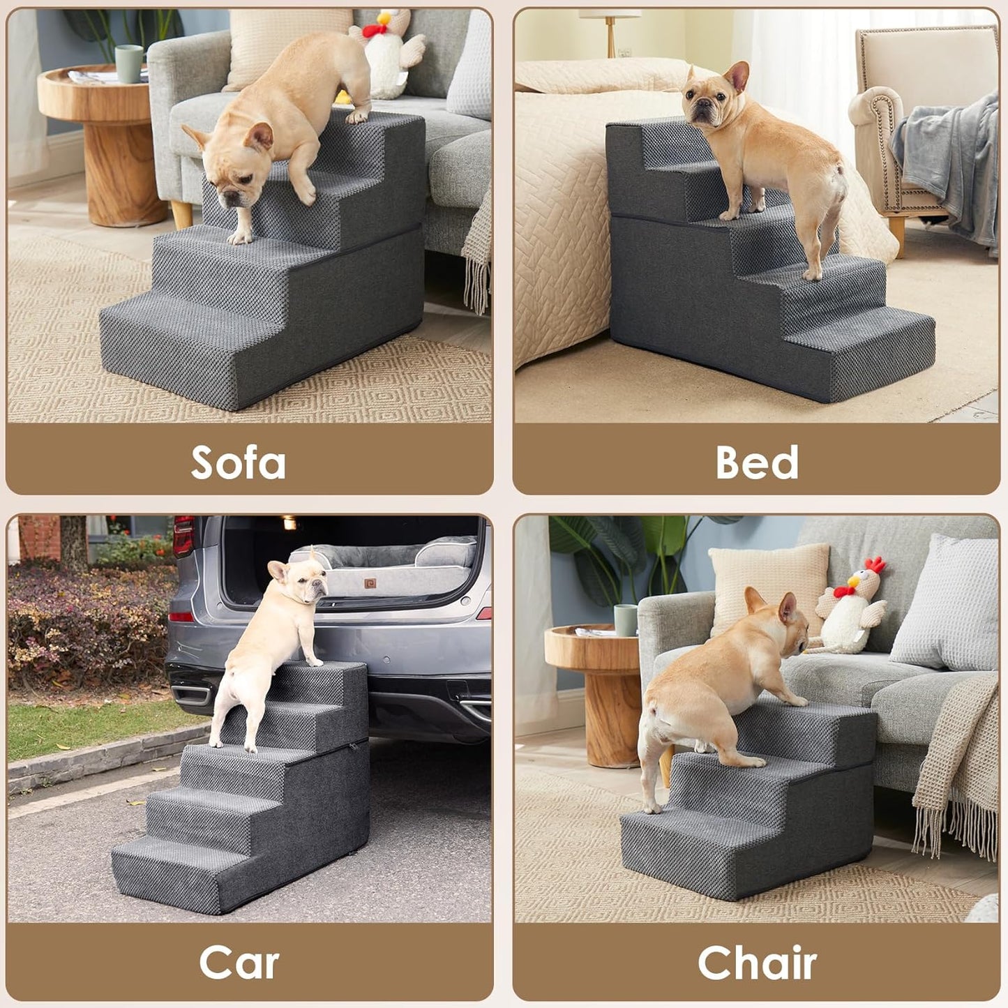 Dog Stairs for Bed 18" H, 4-Step Dog Steps for High Bed, Pet Steps for Small Dogs and Cats, Non-Slip Balanced Pet Ramp Indoor, Grey