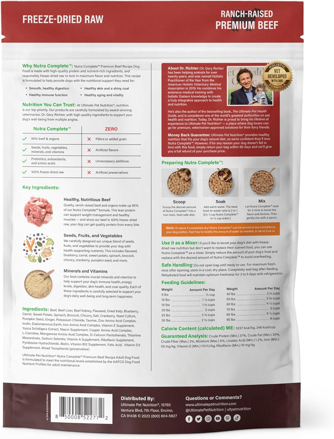 Nutra Complete, 100% Freeze Dried Raw Veterinarian Formulated Dog Food with Antioxidants Prebiotics and Amino Acids (1 Pound, Beef)