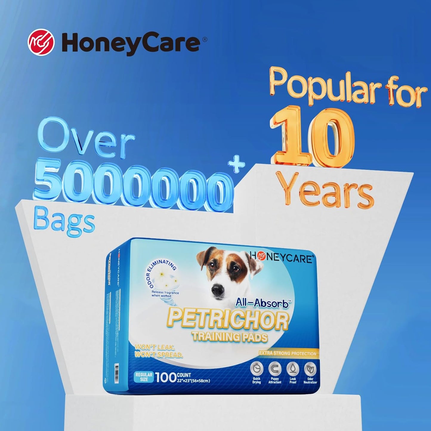 All-Absorb, Large 22" X 23", 100 Count, Dog and Puppy Training Pads, Ultra Absorbent and Odor Eliminating, Leak-Proof 5-Layer Potty Training Pads with Quick-Dry Surface, Blue, A01