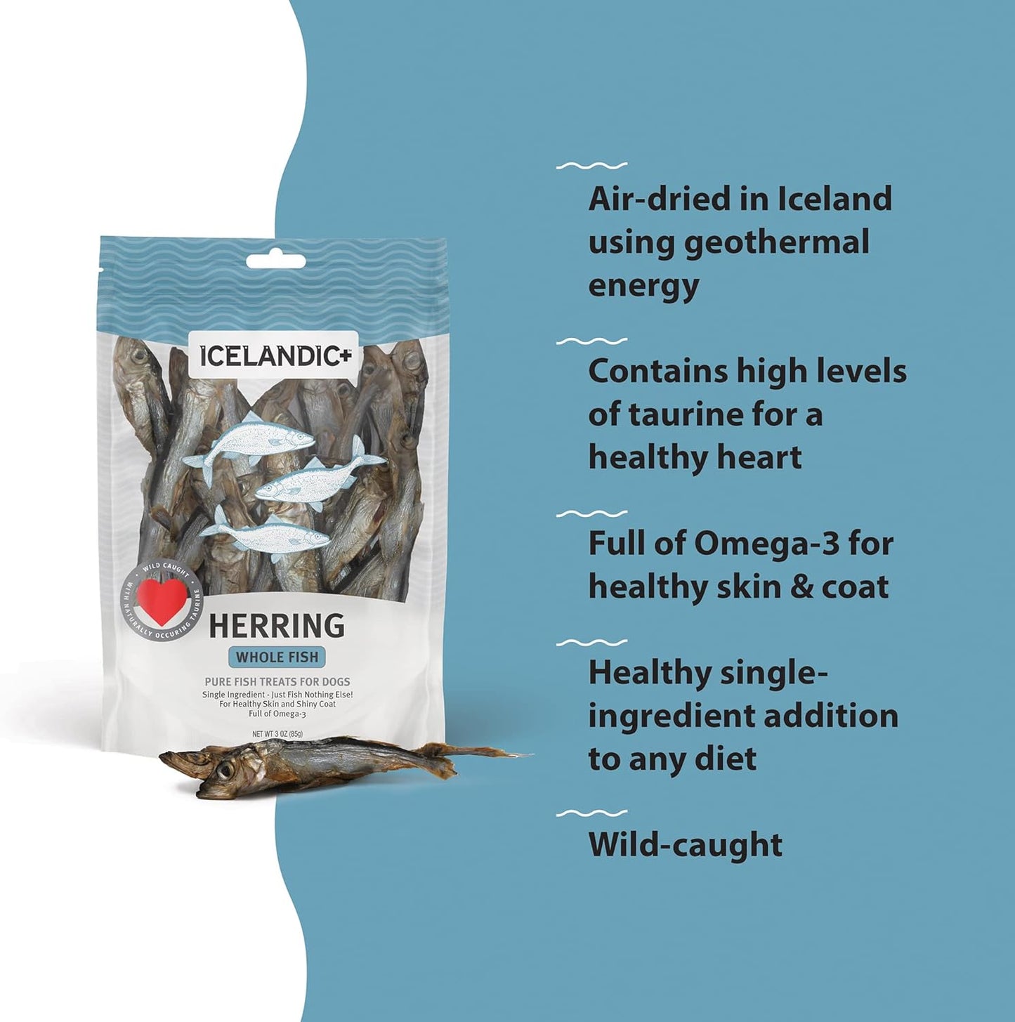 Whole Fish Herring - 3Oz Bag - Dog Treats, Pure Wild-Caught & Air-Dried, Single Ingredient Snack, Pet Chew, Just the Fish Nothing Else
