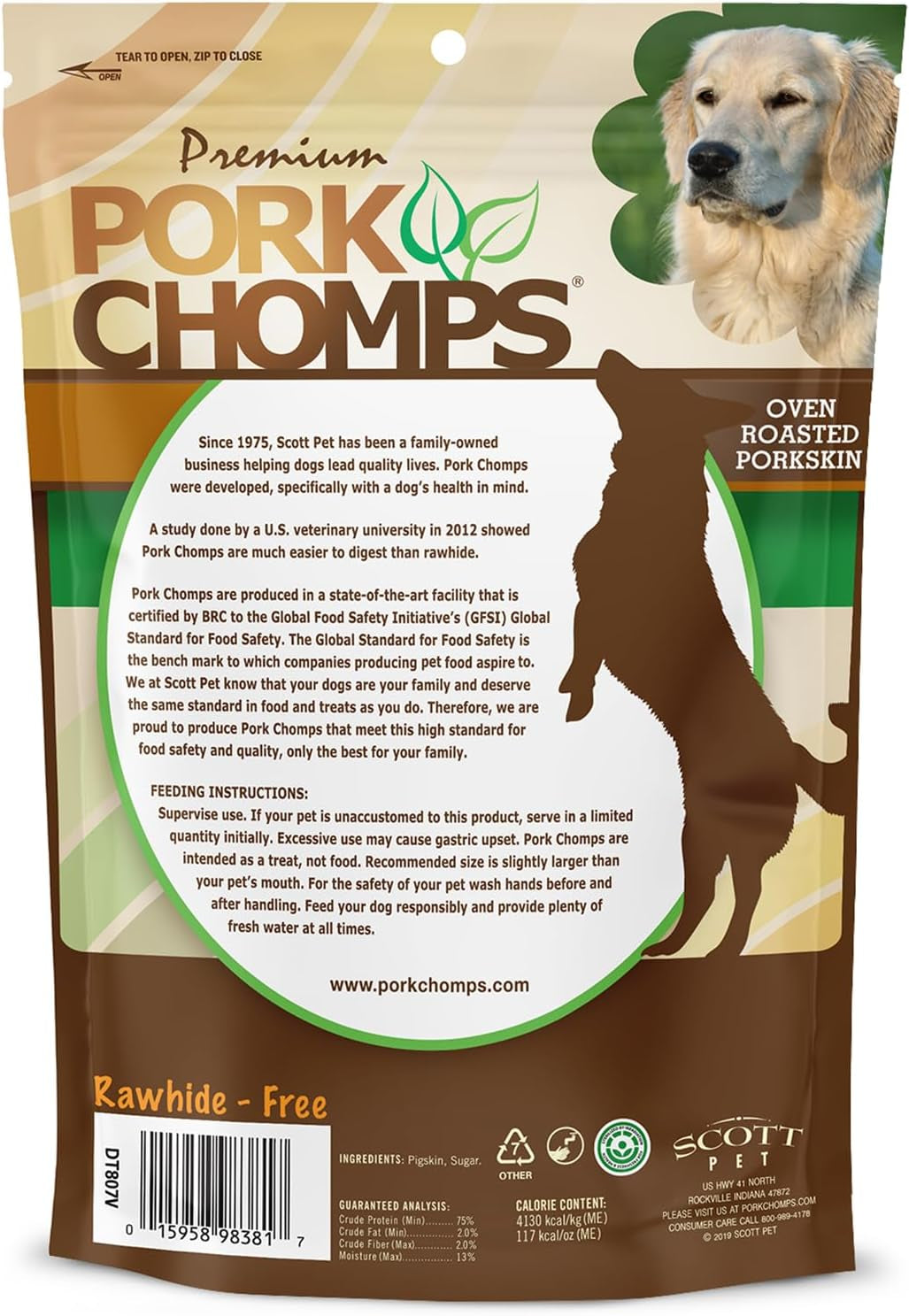 Roasted Pork Skin Dog Chews, 6-Inch Twists, 4 Count