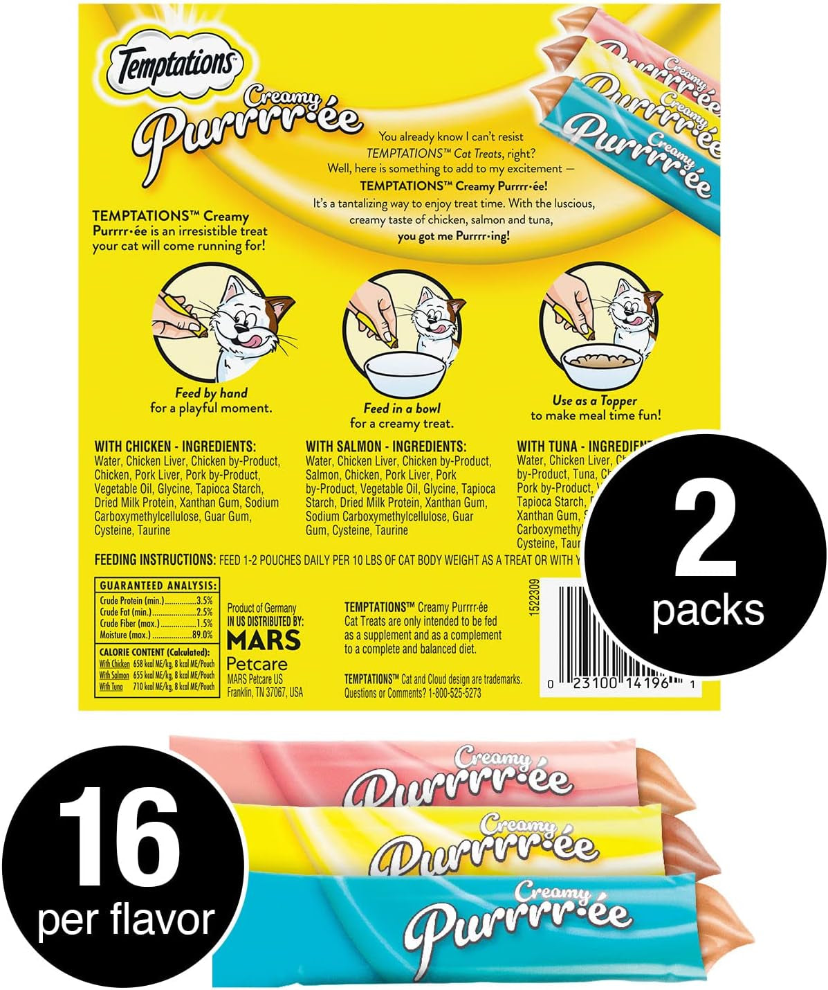 Creamy Puree Squeezable Lickable Wet Cat Treat Variety Pack, 0.42 Oz. Tubes, 24 Count, Pack of 2 (48 Total)