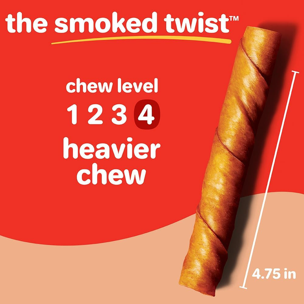 Oinkies Smoked Twists with Naturally Smoked Pork Rawhide-Free Dog Treats, Highly Digestible Long Lasting Dog Chews, 40 Count