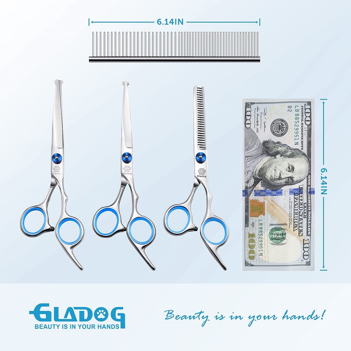 Professional 5 in 1 Dog Grooming Scissors Set with Safety round Tips, Sharp and Heavy-Duty Pet Grooming Shears for Cats
