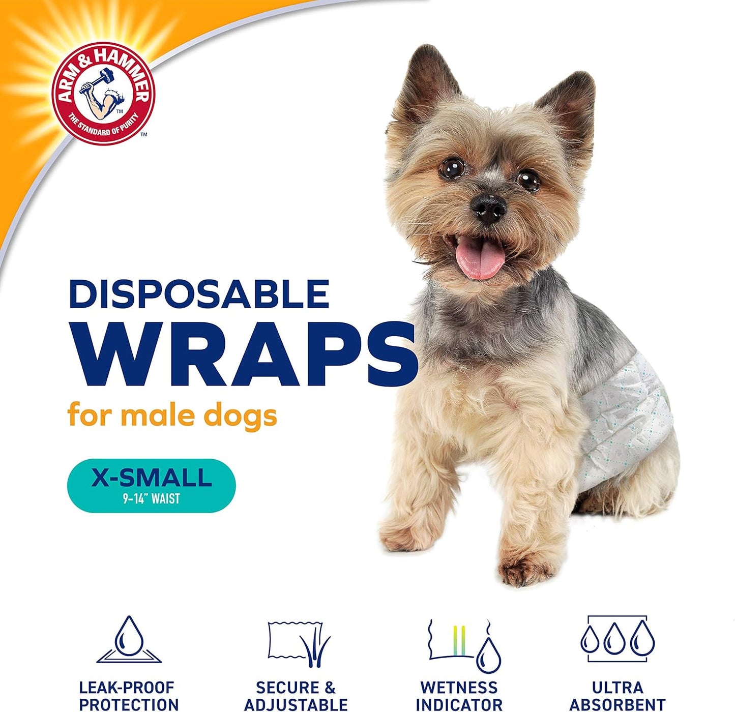 for Pets Male Dog Wraps, X-Small 12Ct | Super Absorbent Dog Wraps for Male Dogs | Baking Soda Enhanced Doggie Diapers for Odor Control, Dog Diapers Male, Male Dog Diapers
