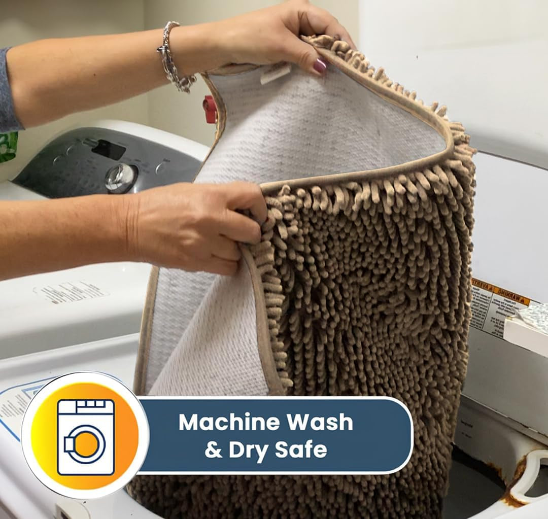 ® Shown on TV – Super Absorbent Microfiber Dog Door Mat for Muddy Paws, Non-Slip Washable Pet Rug, Quick Dry Chenille Entryway Carpet, Machine Washable Indoor Outdoor Mat, Beige 30"X19"