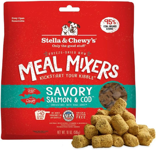 Freeze-Dried Raw Salmon & Cod Meal Mixers- Dog Food Topper and Mixer - Made with 95% Wild-Caught Salmon & Cod, Organs & Bone - Perfect for Picky Eaters - Grain-Free - 18 Oz