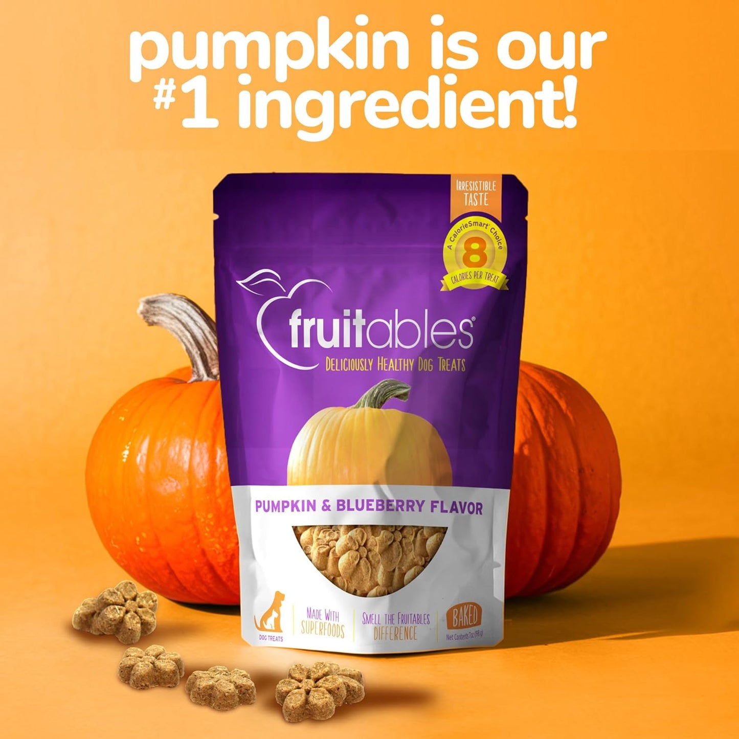 Baked Dog Treats – Healthy Low Calorie , Free of Wheat, Corn and Soy – Pumpkin and Blueberry – 12 Ounces