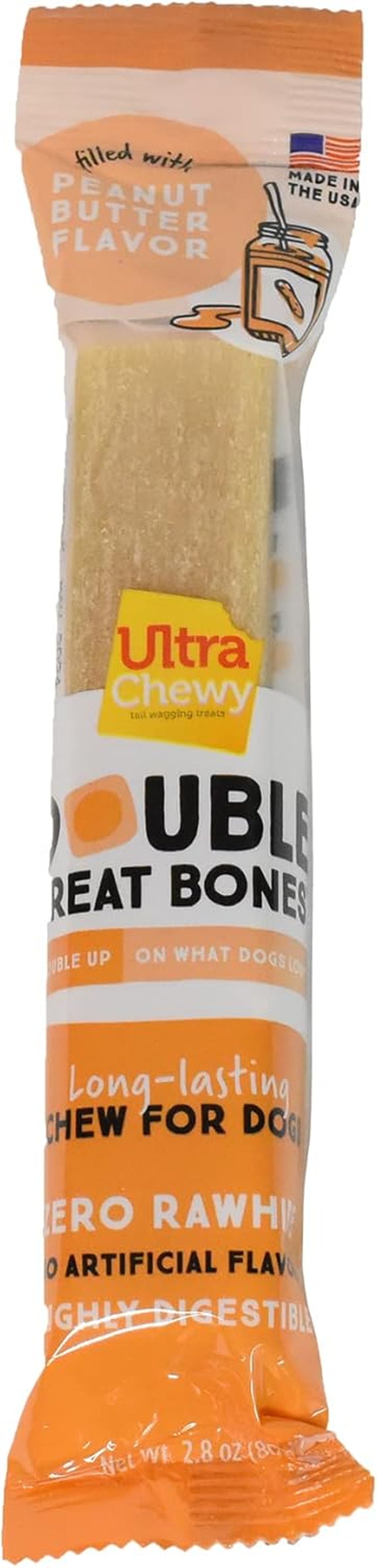 Peanut Butter Double Treat Bones: Long-Lasting Dog Treats Made in USA for Large and Small Breeds, Highly Digestible, Ideal for Aggressive Chewers (12 Count)