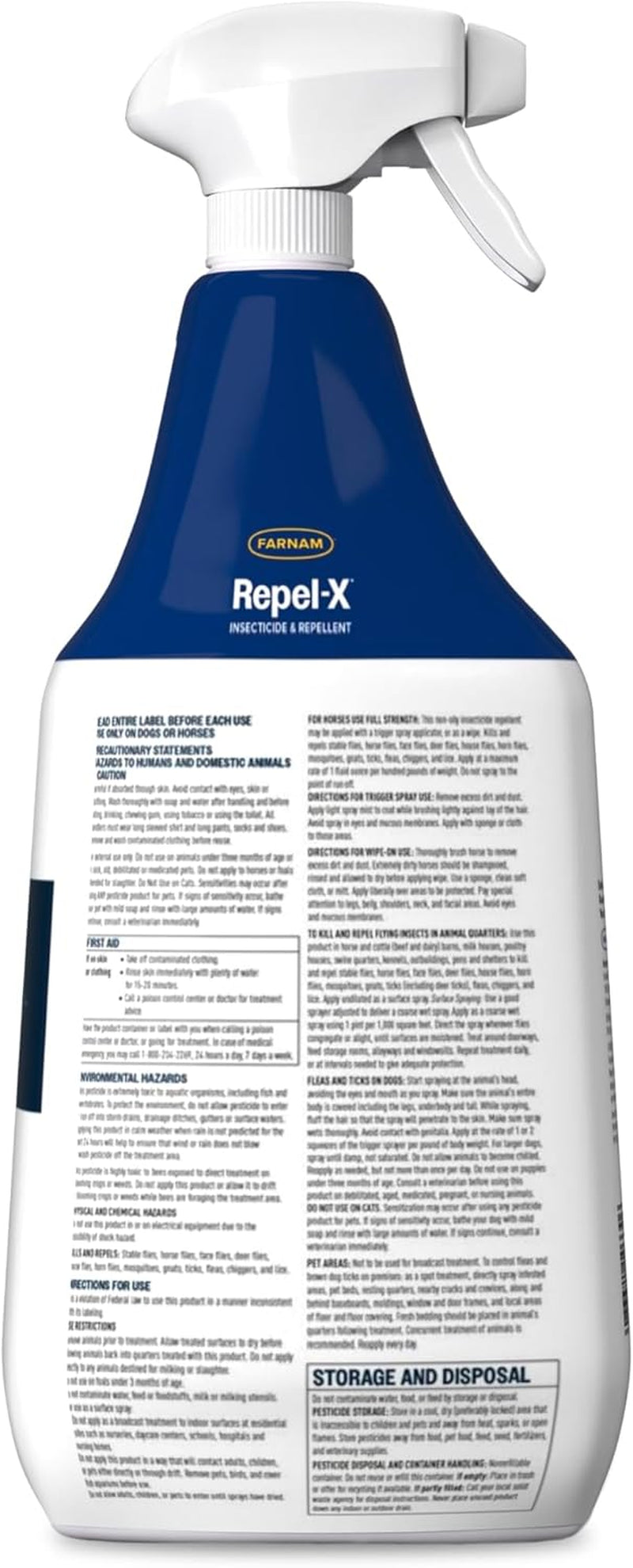 Repel-X Ready-To-Use Fly Spray, Insecticide and Repellent for Horses and Dogs, 32 Fluid Ounces, 1 Quart Bottle with Trigger Sprayer