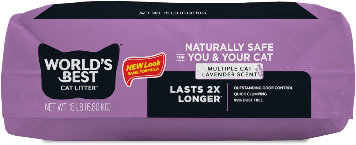 Multiple Cat Lavender Scented 15-Pounds - Natural Ingredients, Quick Clumping, Flushable, 99% Dust Free & Made in USA - Calming Fragrance & Long-Lasting Odor Control