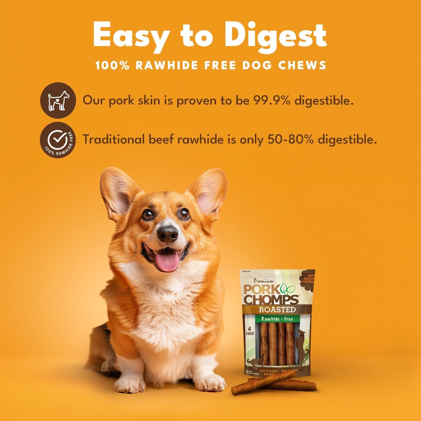 Roasted Pork Skin Dog Chews, 6-Inch Twists, 4 Count