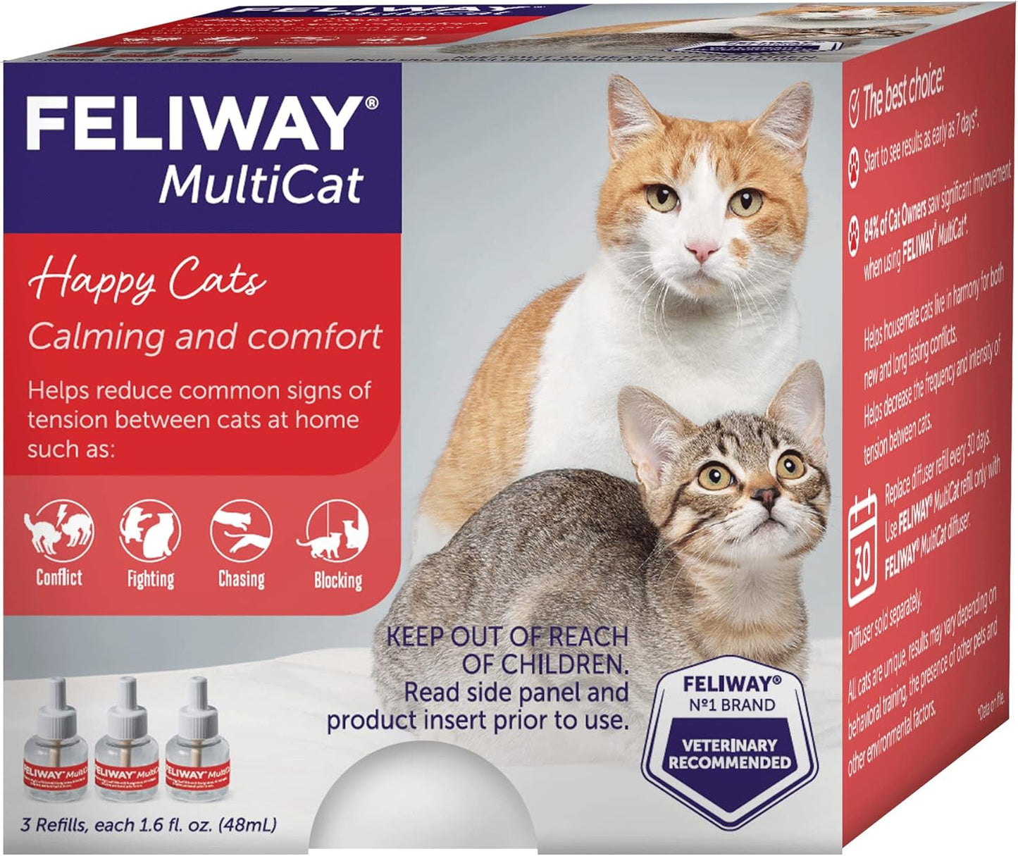 ® Multicat 3 X 30 Day Cat Calming Refills for Pheromone Diffuser, 3 X 48Ml Value Pack- Helps Reduce Conflicts and Signs of Tension in Multi-Cat Households