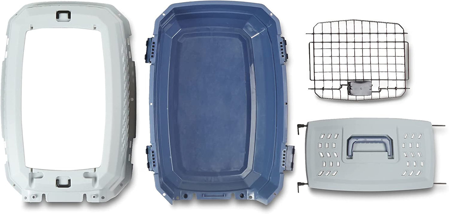 2-Door Top-Load Hard-Sided Dogs, Cats Pet Travel Carrier, Gray & Blue, 22.8"L X 15.0"W X 13.0"H