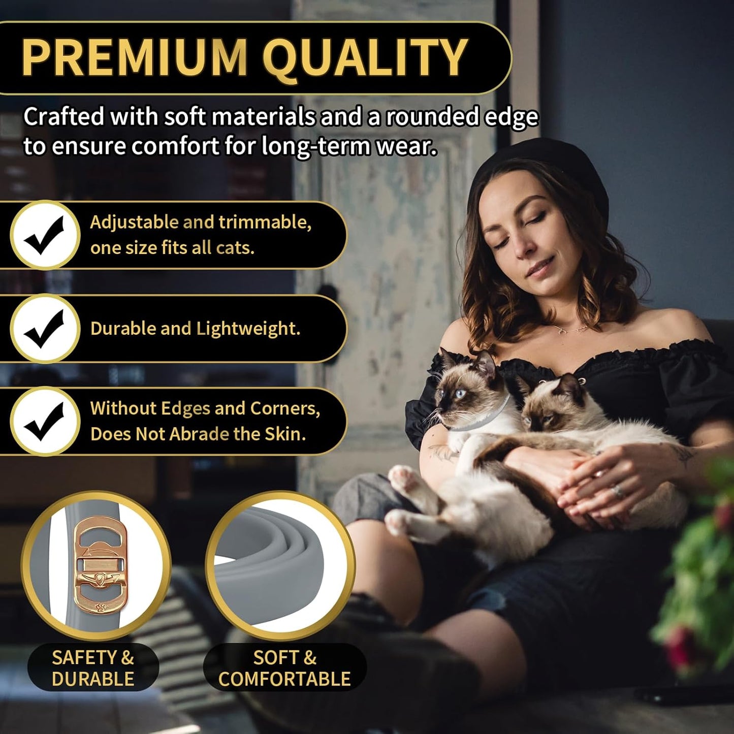 4 Pack Flea Collar for Cats, 32 Months Flea and Tick Prevention for Cats, Waterproof Cat Flea Collar, Cat Flea and Tick Treatment, Adjustable Flea and Tick Collar for Cats Kittens-Black&Gray
