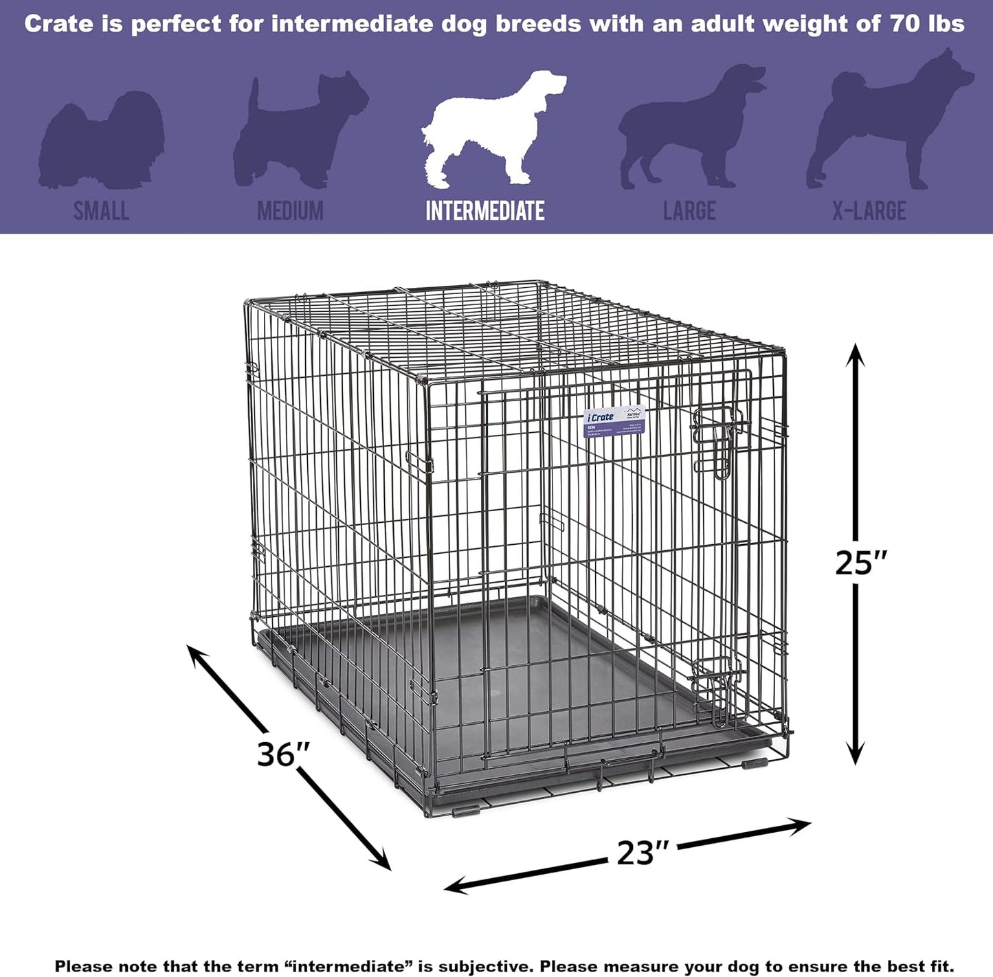 36-Inch Icrate Folding Dog Crate with Divider Panel, Leak-Proof Tray & Secure Latches – Metal Wire Kennel for Medium Large Breeds – Portable, Durable & Easy to Assemble