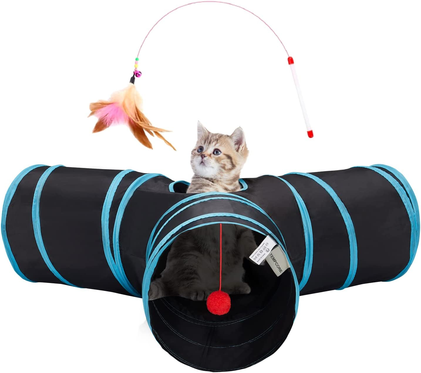 Pet Cat Tunnel Tube Cat Toys 3 Way Collapsible, Tunnels for Indoor Cats,Kitty Bored Peek Hole Toy Ball Cat, Puppy, Kitty, Kitten, Rabbit