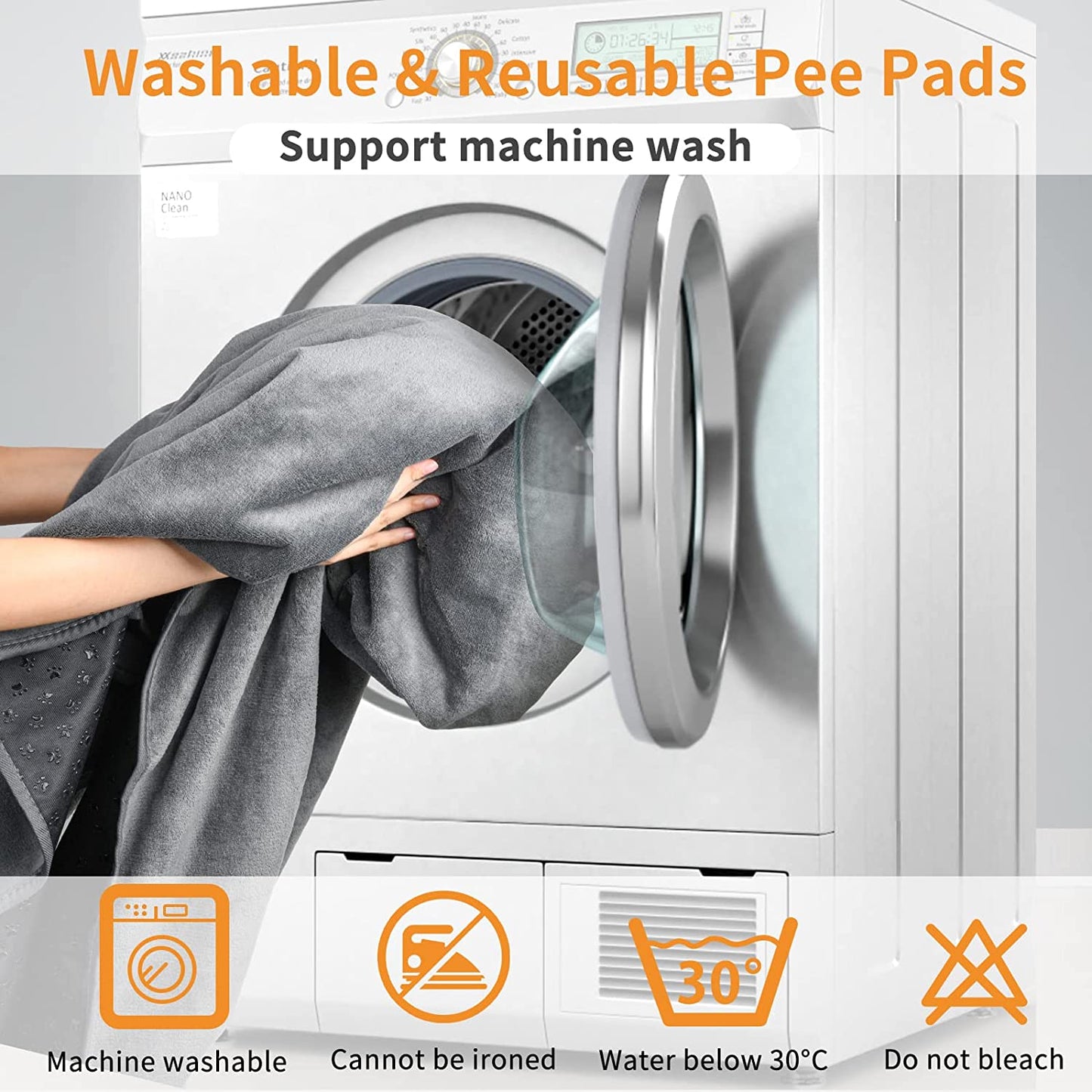 2 Packs Extra Large Reusable Dog Mat for Floor, Non-Slip Washable Pee Pads for Dogs, Fast Absorbent Pet Whelping Pads, Puppy Playpen Mat for Incontinence, Housebreak, Crate (36"X48"-Gray)