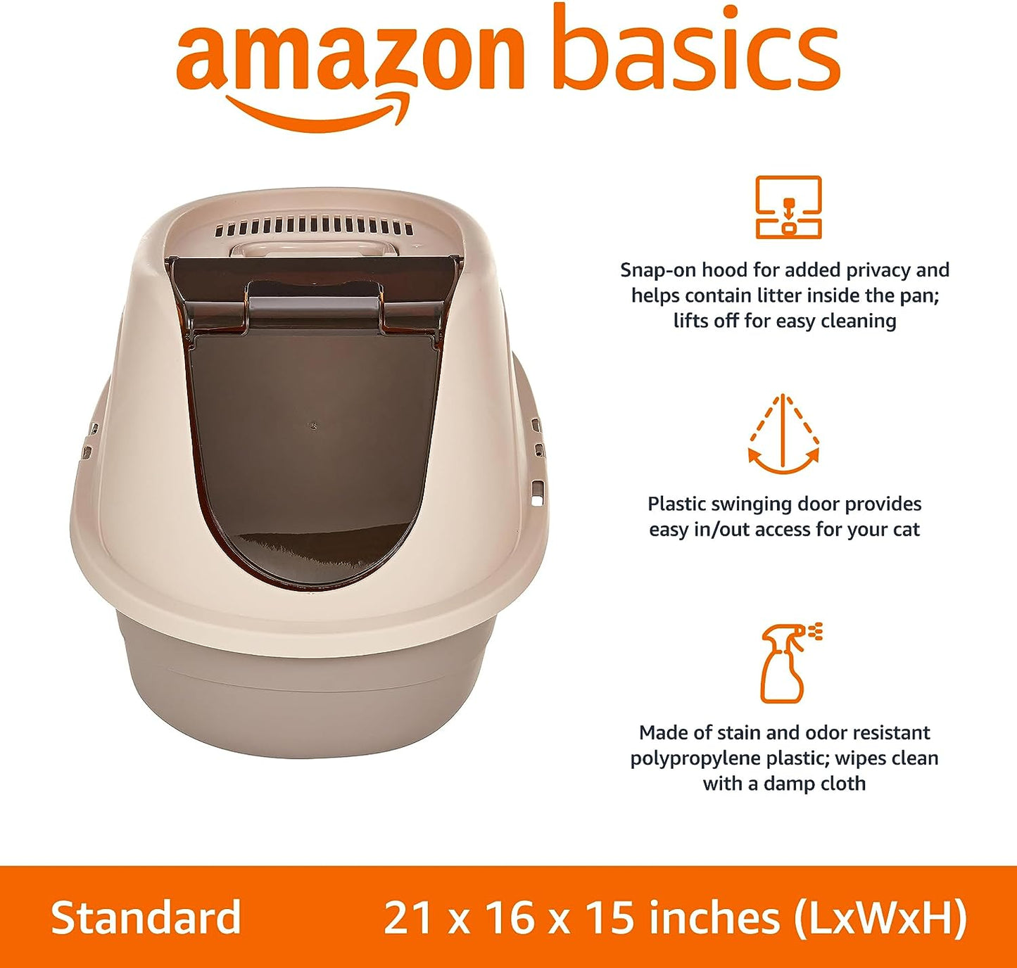 No-Mess Hooded Cat Litter Box, Standard, Multicolor, 21 in X 16 in X 15 In