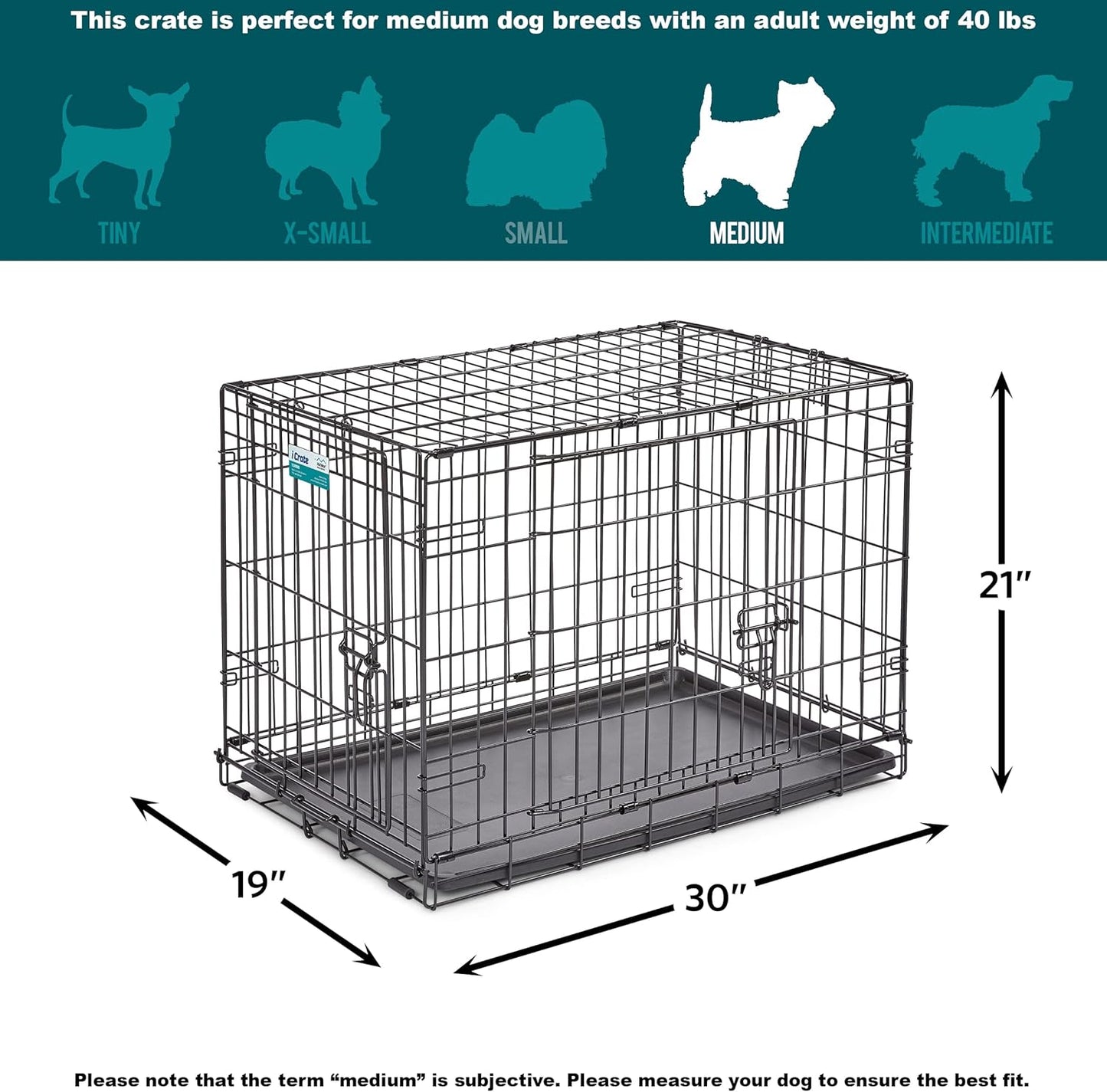 30-Inch Two-Door Icrate Folding Dog Crate with Divider Panel, Leak-Proof Tray & Secure Latches – Metal Wire Kennel for Medium Breeds – Portable, Durable & Easy to Assemble
