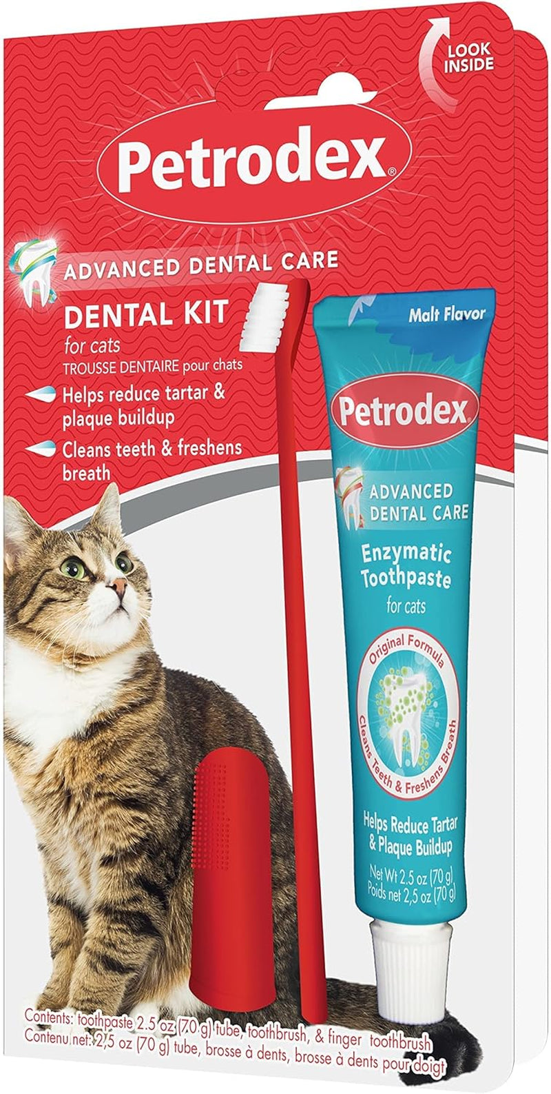 Dental Care Kit for Cats, Cat Toothbrush and Toothpaste, Cleans Teeth and Fights Bad Breath, Reduces Plaque Tartar Formation, Malt Flavor, 2.5Oz Toothpaste + Toothbrush