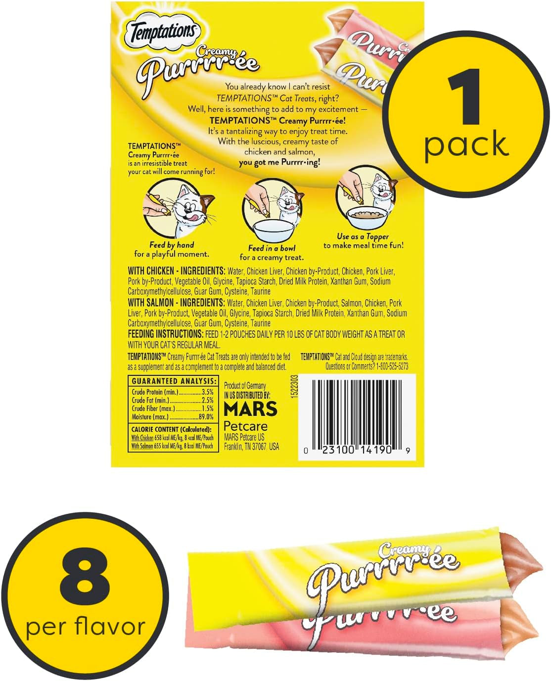 Creamy Puree Variety Pack of Squeezable Cat Treats, 0.42 Oz. Tubes, 16 Count