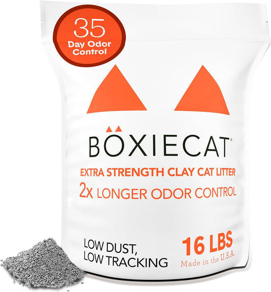 Boxie® Extra Strength 35 Day Odor Control Clumping Clay Cat & Kitty Litter 16Lb, 99.9% Dust-Free, Probiotic Formula, Long-Lasting, Veterinarian Approved, Easy Scooping for Multi-Cat Homes