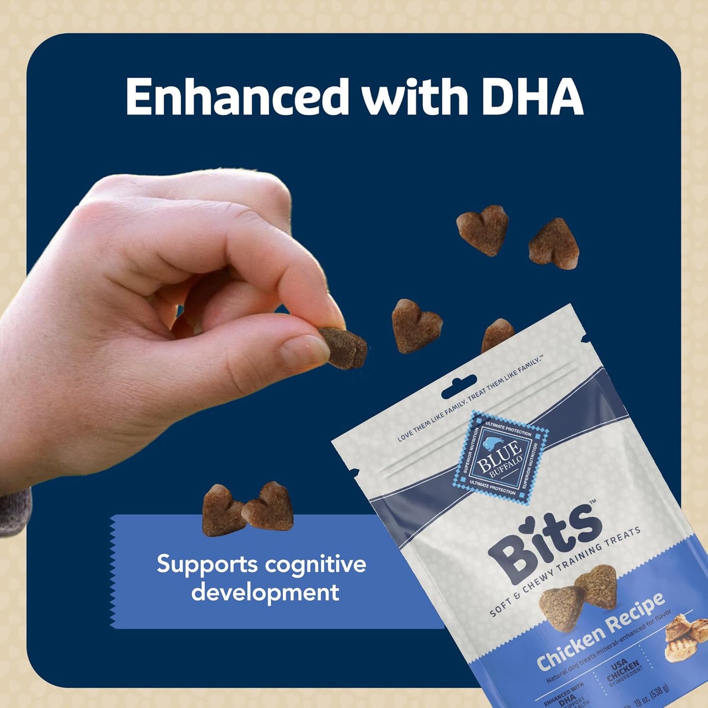 Bits Soft Dog Treats for Training, Made with Natural Ingredients & Enhanced with DHA, Chicken Recipe, 19-Oz Bag