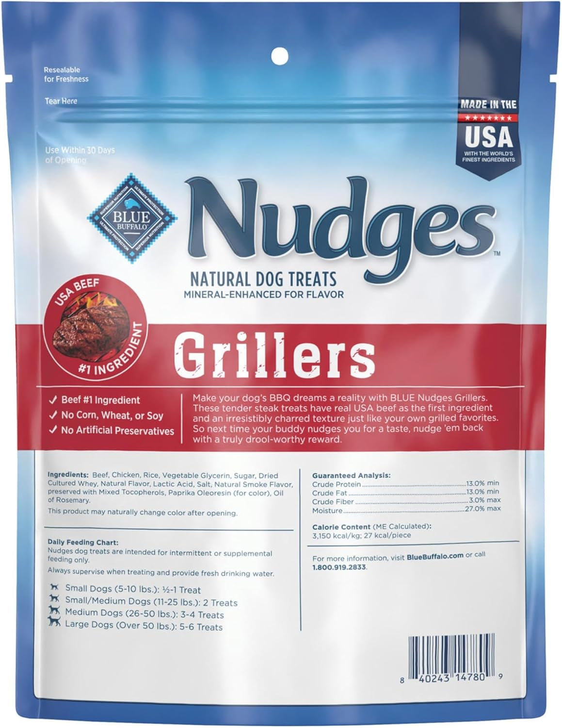 Nudges Grillers Natural Dog Treats, Steak, 10Oz