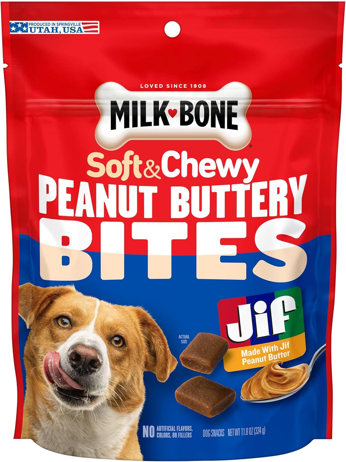 Peanut Buttery Bites Soft Dog Treats with Jif Peanut Butter, 11.8 Ounce Bag