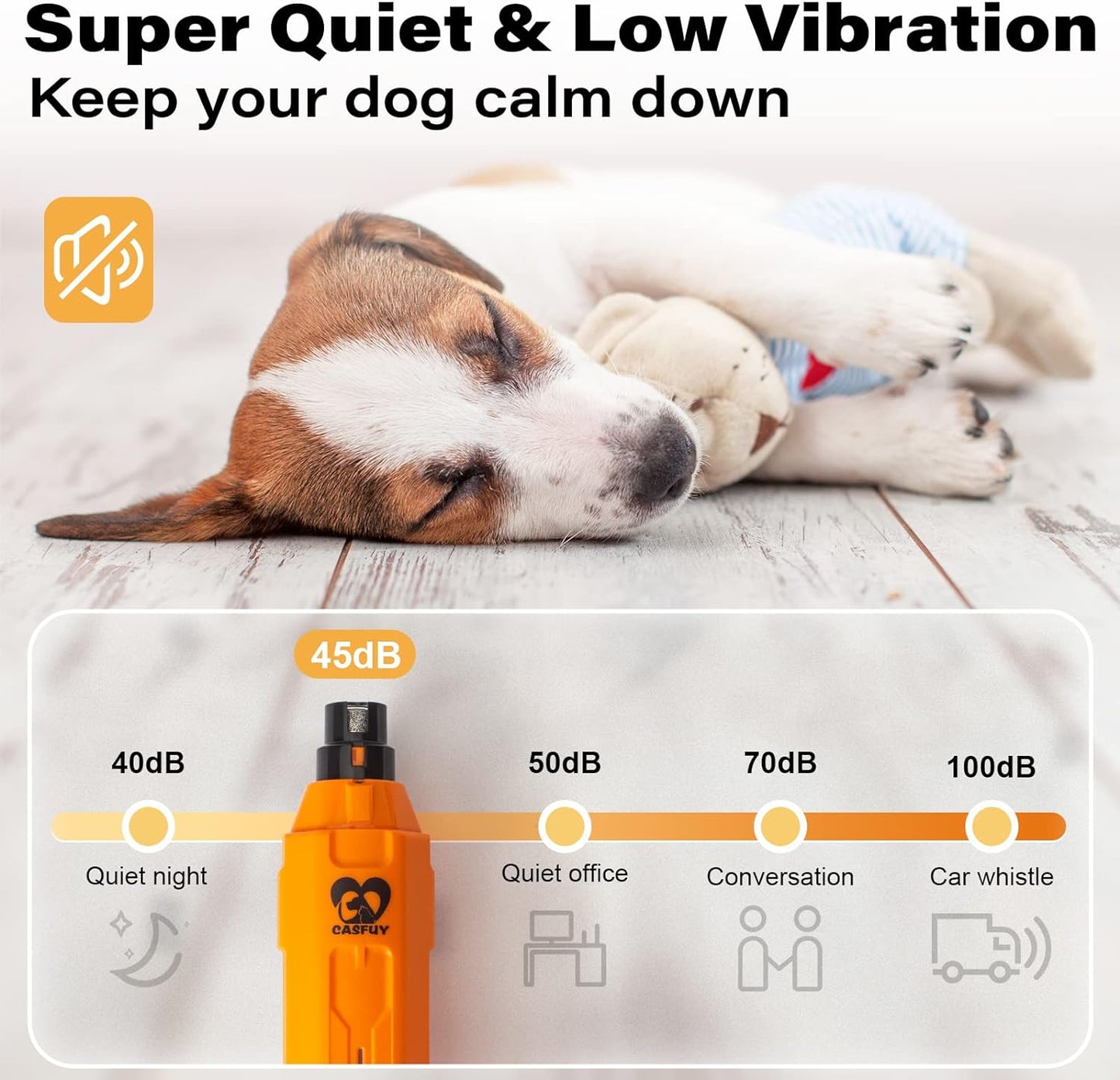 6-Speed Dog Nail Grinder - Newest Enhanced Pet Nail Grinder Super Quiet Rechargeable Electric Dog Nail Trimmer Painless Paws Grooming & Smoothing Tool for Large Medium Small Dogs (Orange)