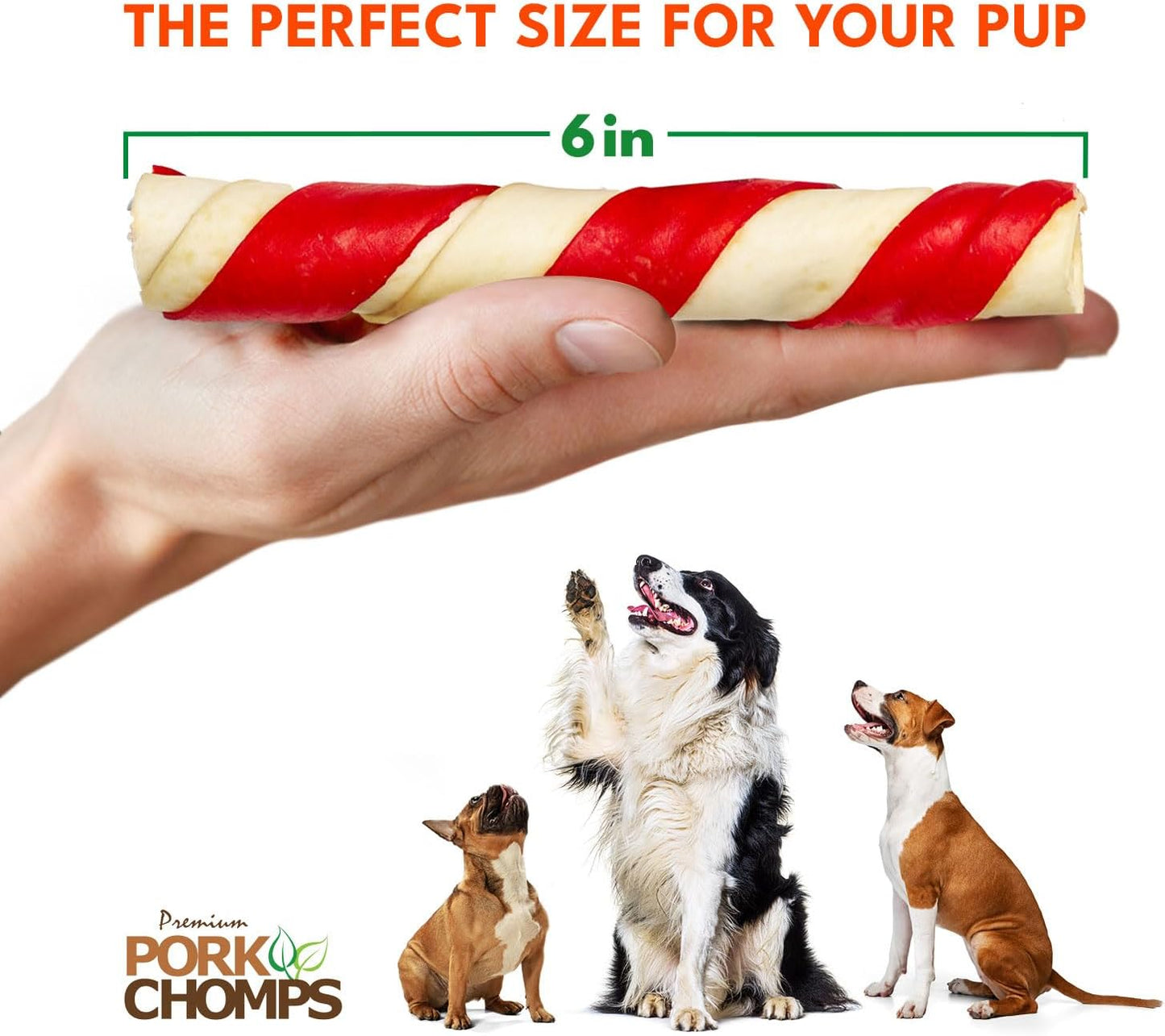 Baked Pork Skin Dog Chews, 6-Inch Twists, Assorted Flavors, 24 Count