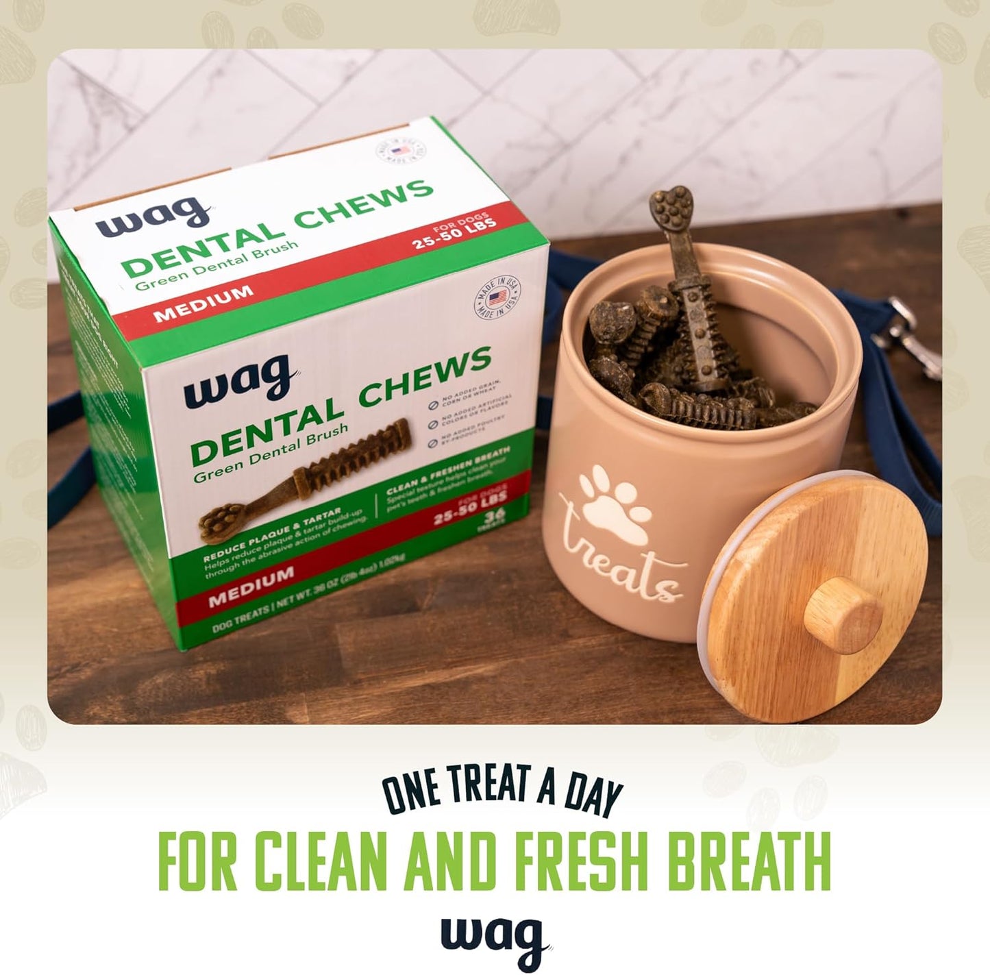 Amazon Brand - Dental Dog Treats to Help Clean Teeth & Freshen Breath Tiny, 2.25 Pounds, Unflavored - 130 Count, Pack of 1