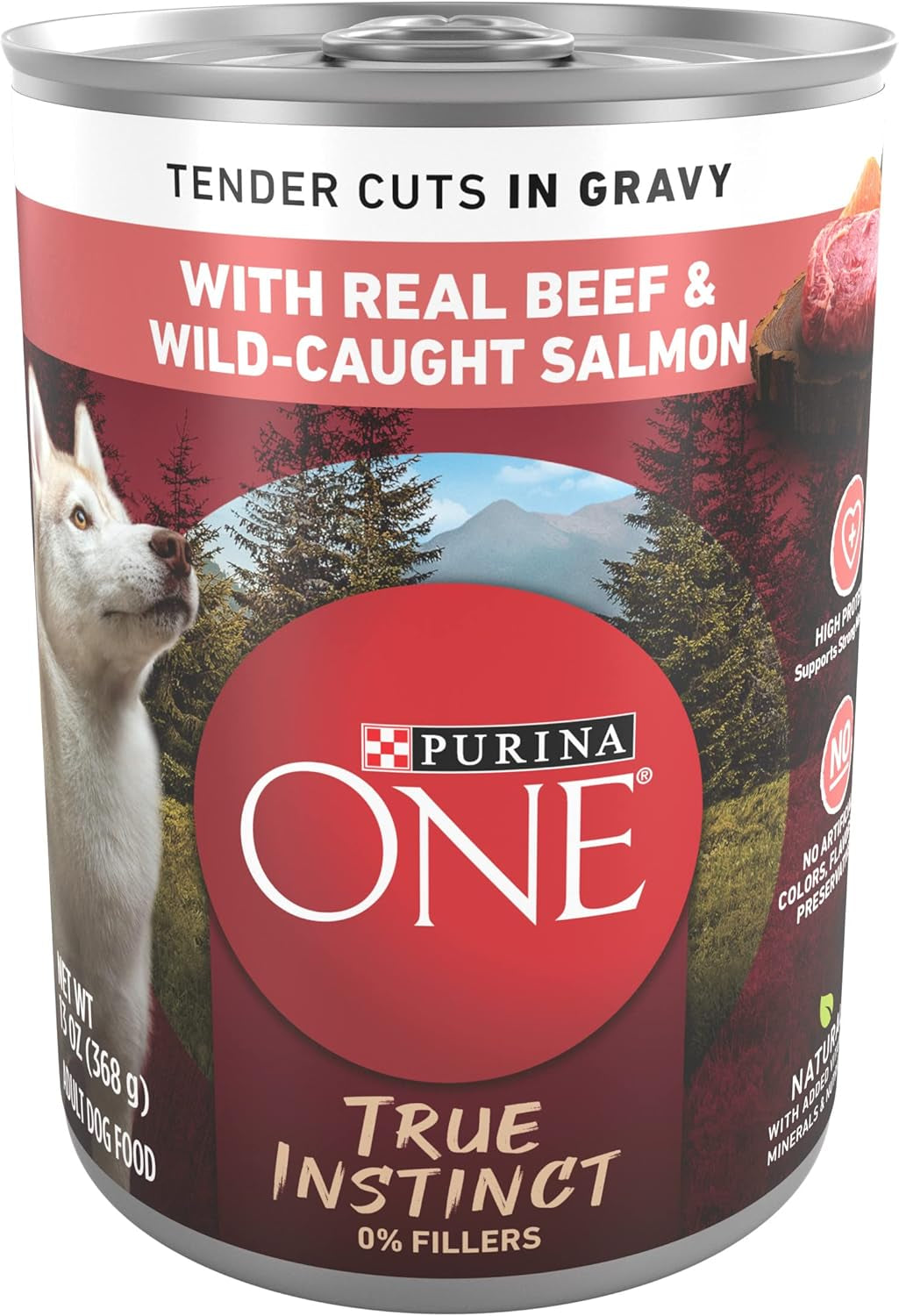 High Protein Wet Dog Food True Instinct Tender Cuts in Dog Food Gravy with Real Beef and Wild-Caught Salmon - (Pack of 12) 13 Oz. Cans