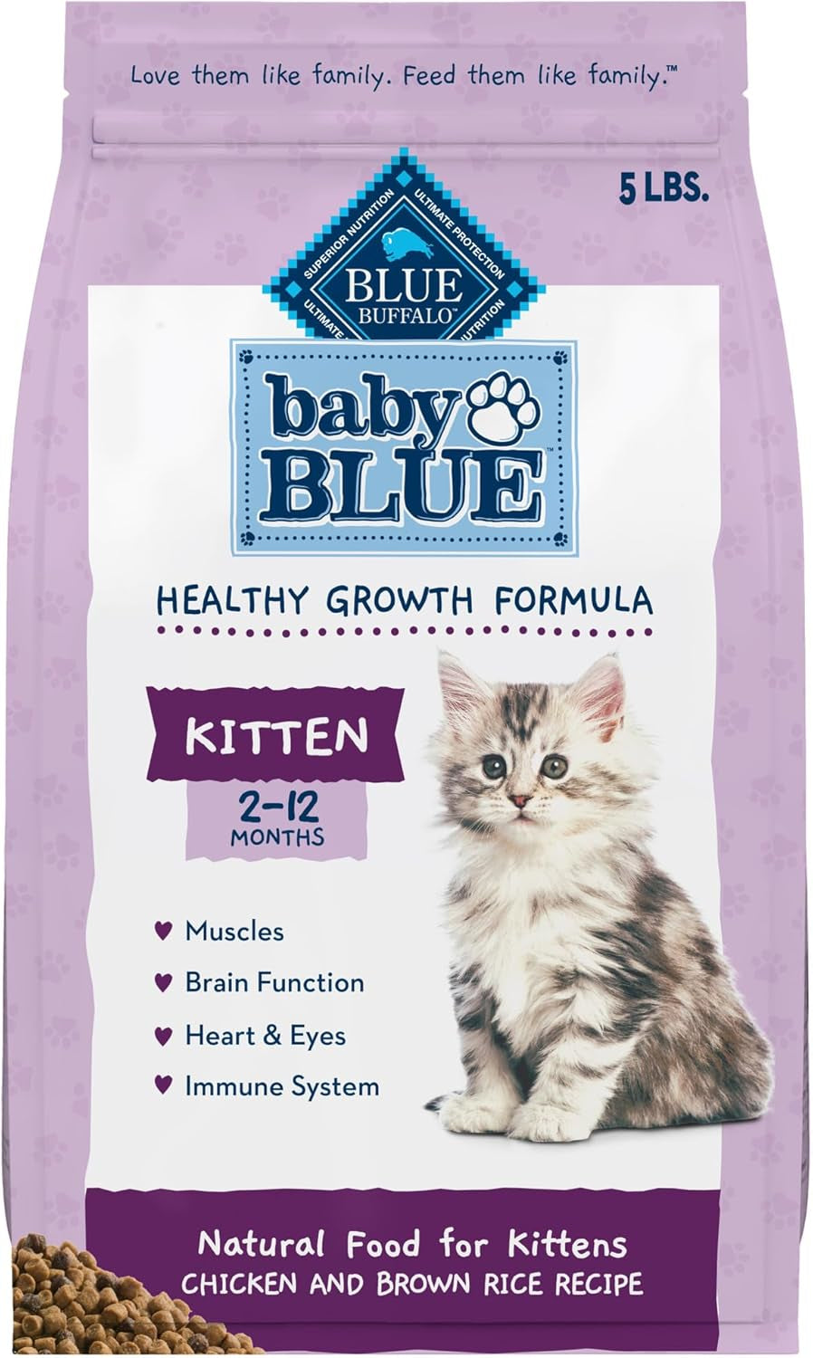 Baby Blue Natural Dry Food for Kittens, Healthy Growth Formula with DHA, Chicken and Brown Rice Recipe, 5-Lb Bag