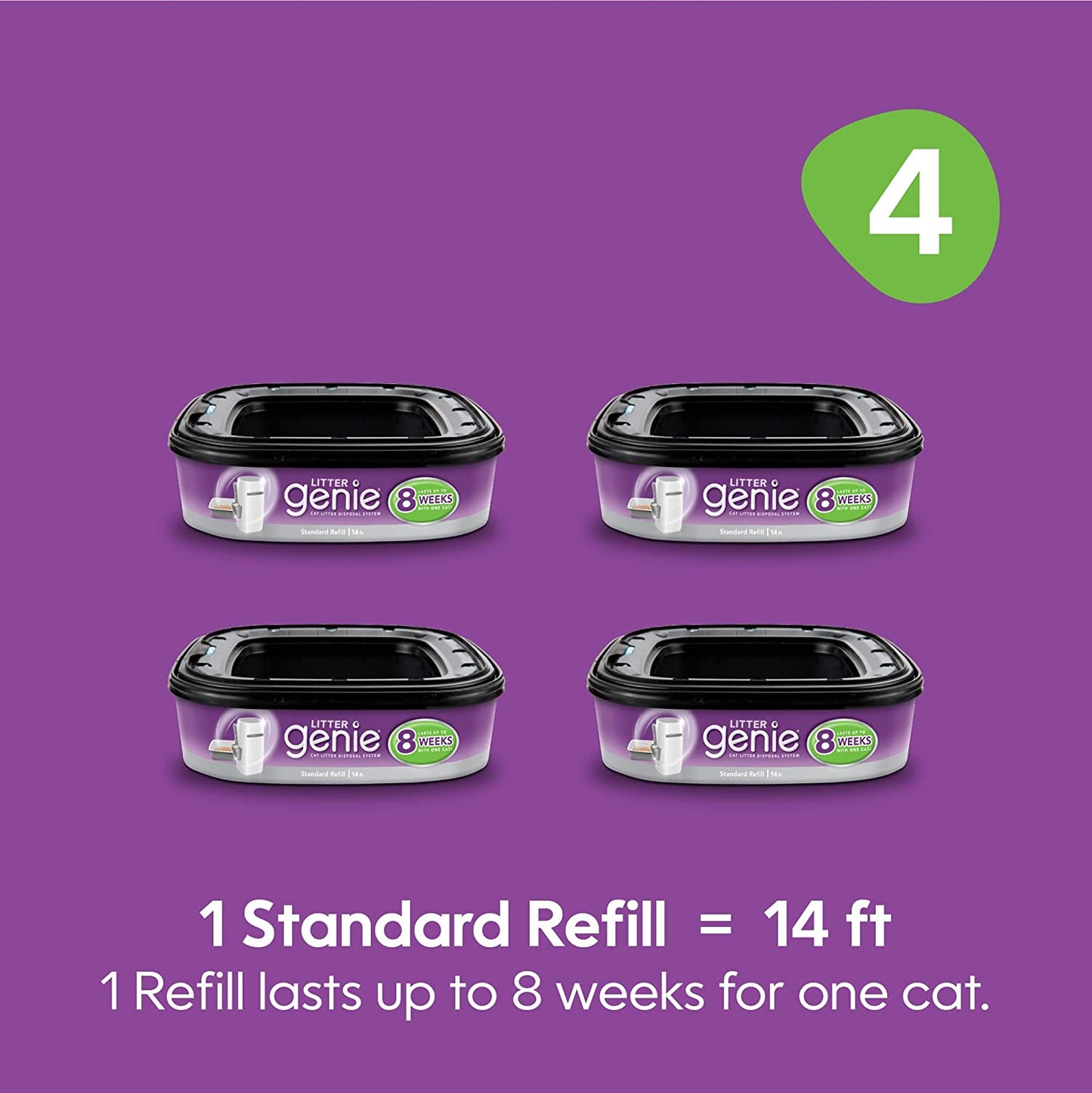 Refill Bags (4-Pack) | Multi-Layers of Odor-Barrier Technology | 1 Square Refill Cartridge Lasts up to 2 Months per Cat