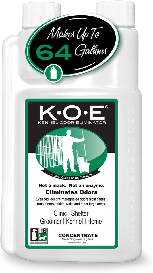 ,  KOE Kennel Odor Eliminator Concentrate, Great for Cages, Runs, Floors & More, Pet Odor Eliminator for Home & Kennel W/Safe, Non-Enzymatic Formula, 16 Oz, White – Not a Spray Bottle