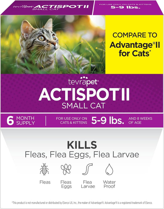Actispot II Flea Treatment for Small and Medium Cats 5-9 Lbs | 6 Doses | Powerful Prevention and Control, Clear